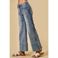WIDE LEG FLARE DENIM JEANS WITH SIDE  BRAIDS