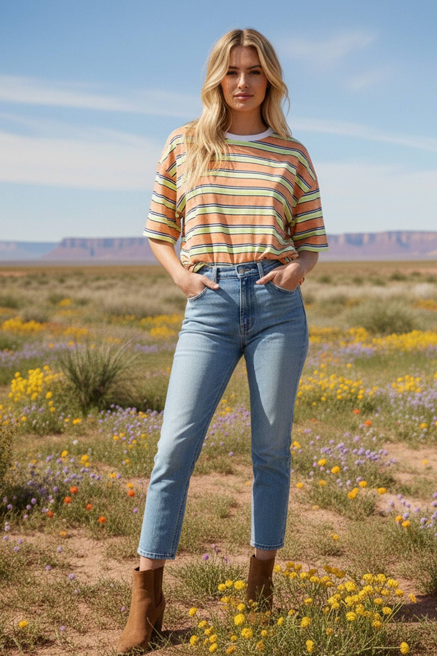Striped Short Sleeve Relaxed Fit Knit Top