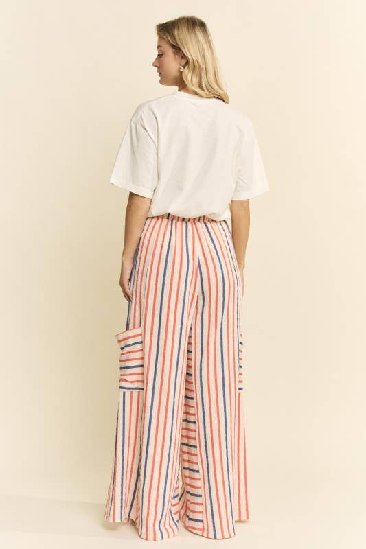 RED&BLUE STRIPE WIDE LEG PANTS