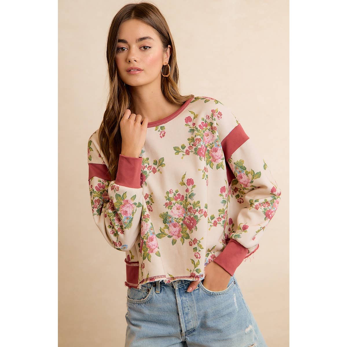 FLORAL BRUSHED TERRY OPEN BACK