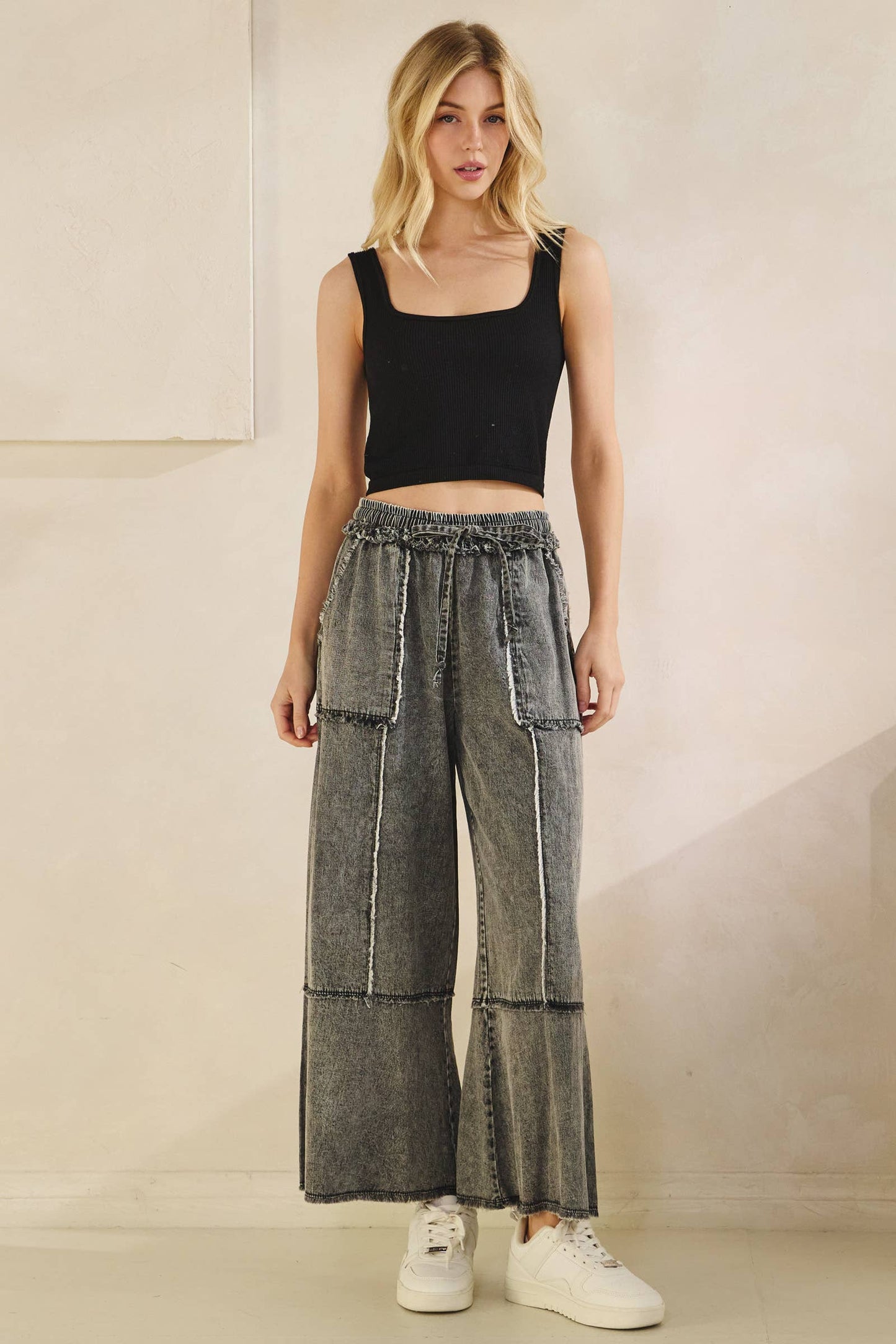 MINERAL WASHED DENIM PANTS