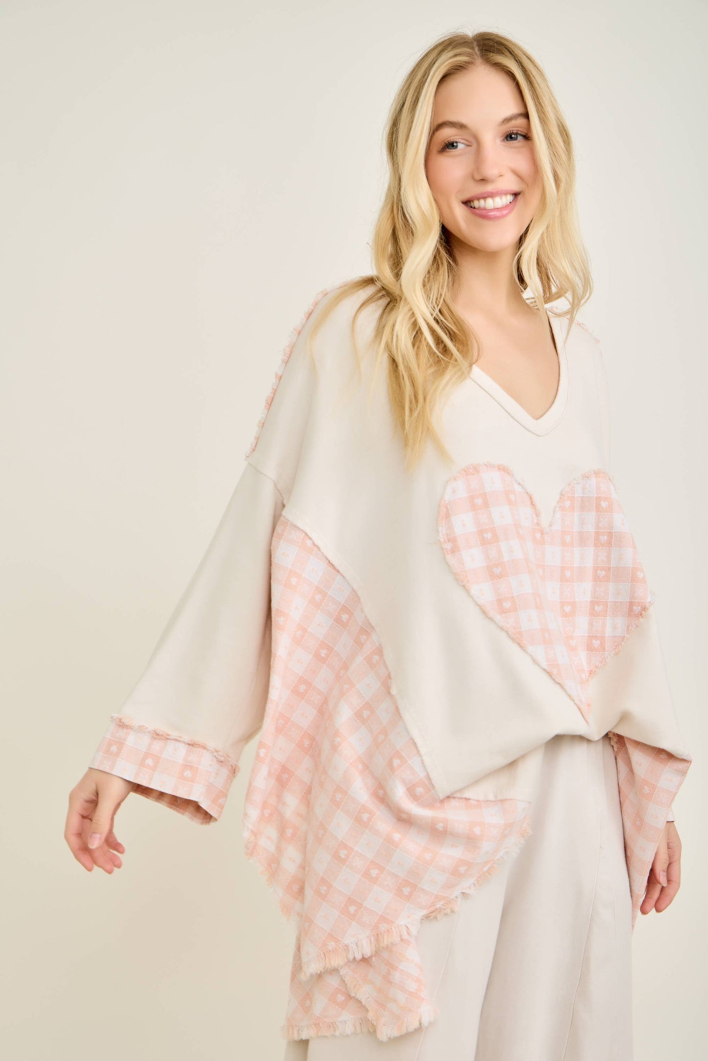 Mineral Washed Valentines day Heart Poncho