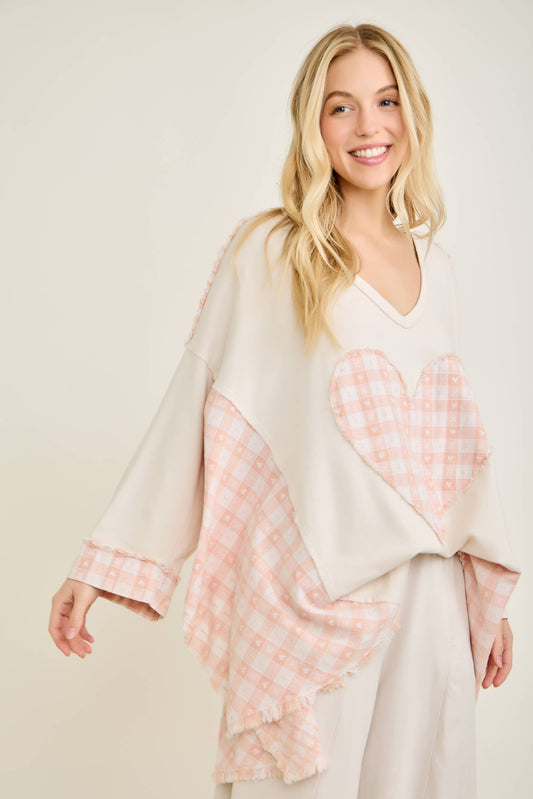 Mineral Washed Valentines day Heart Poncho
