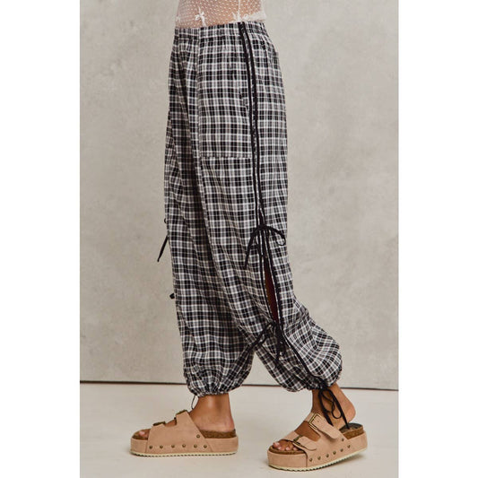 CHECKERED PLAID ELASTICIZED JOGGER TRACK PANTS