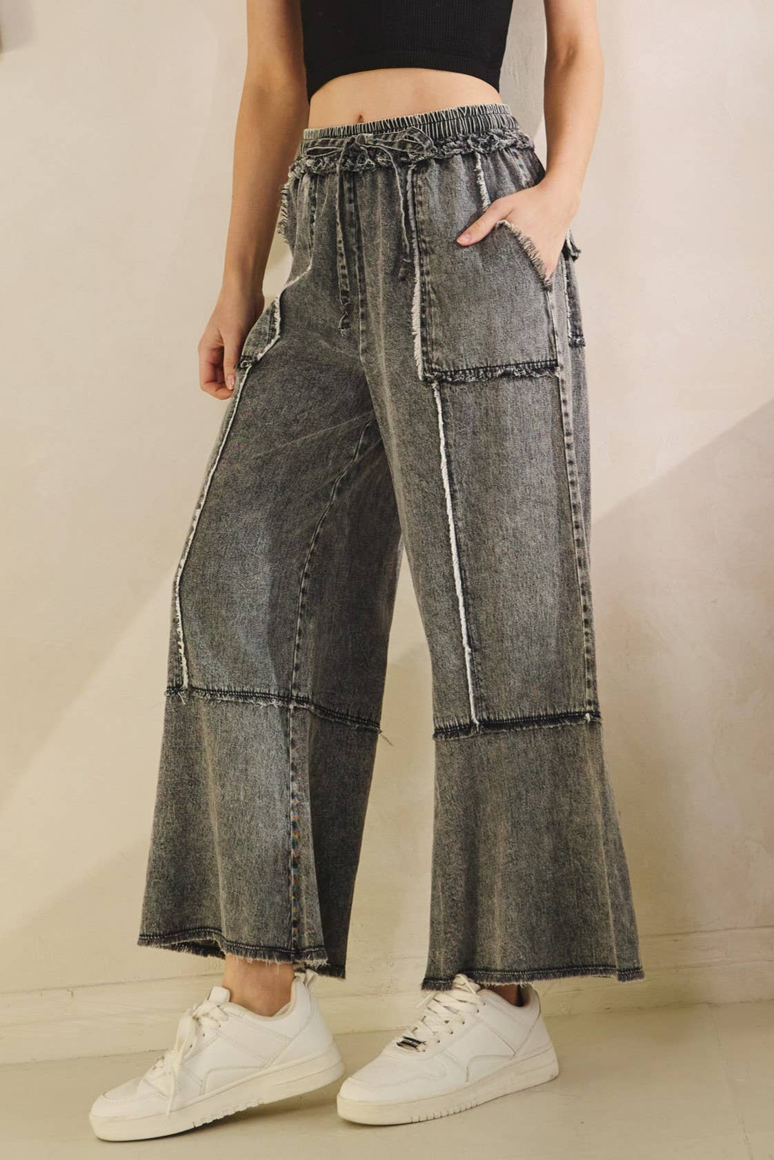 MINERAL WASHED DENIM PANTS