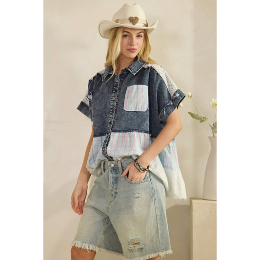 LACE & STARS DENIM BLOUSE