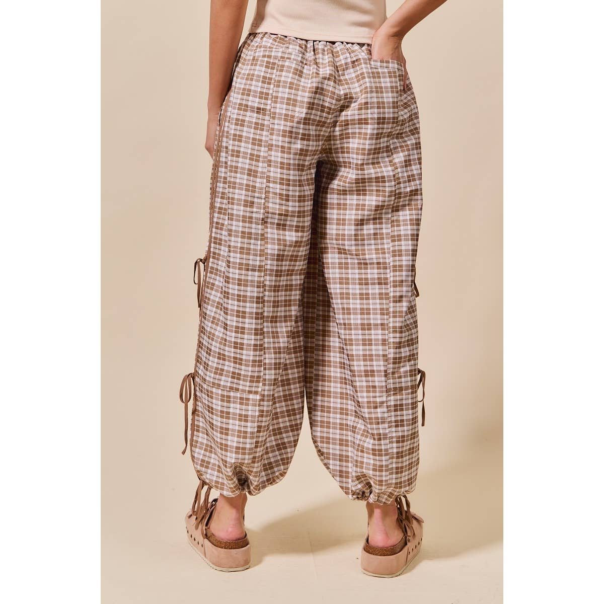 CHECKERED PLAID ELASTICIZED JOGGER TRACK PANTS