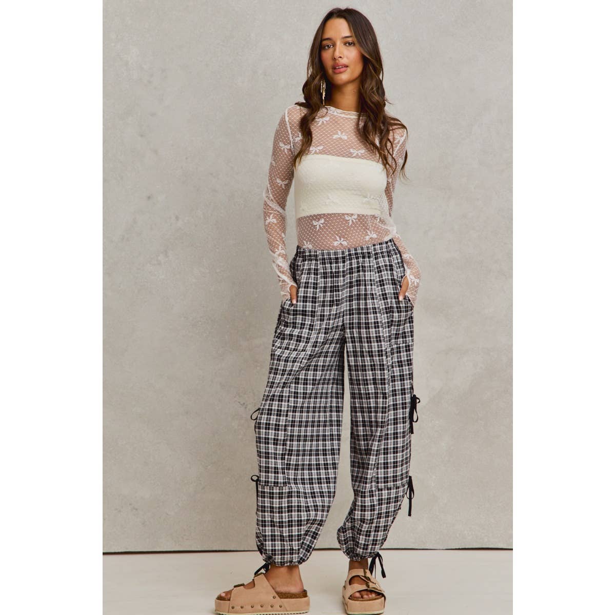 CHECKERED PLAID ELASTICIZED JOGGER TRACK PANTS