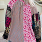 Spring Boho Mixed Floral Drop Shoulder Bubble Sleeve Blouse