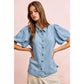 PUFF SLEEVES WASHED TENCEL SHIRT TOP