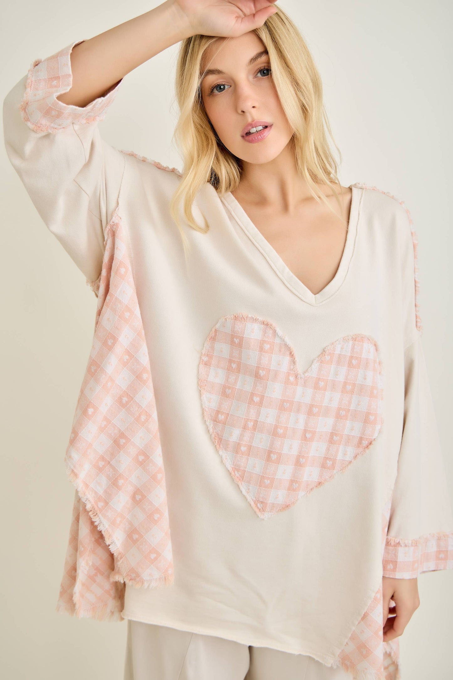 Mineral Washed Valentines day Heart Poncho