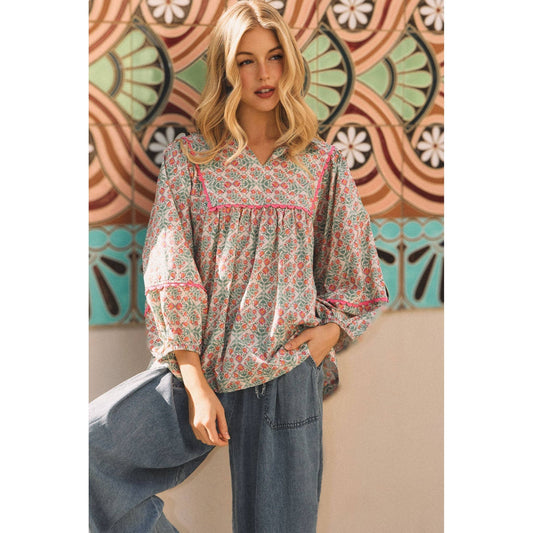 VINTAGE FLORAL PUFF SLEEVE TOP