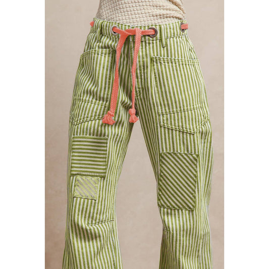STRIPED TWILL BARREL PANTS