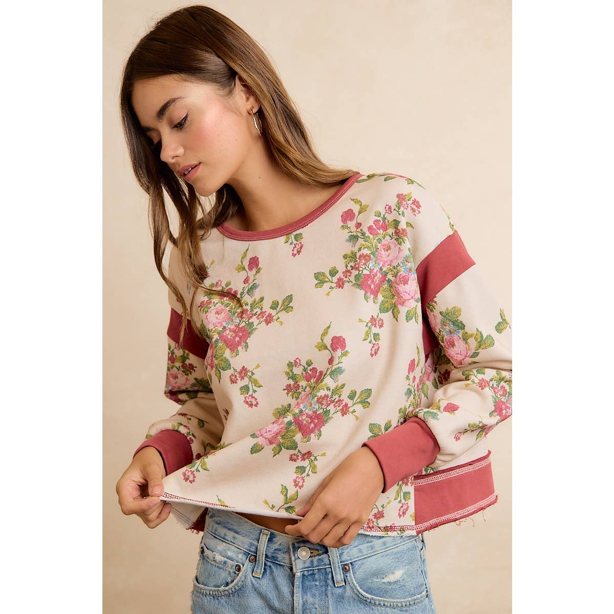 FLORAL BRUSHED TERRY OPEN BACK