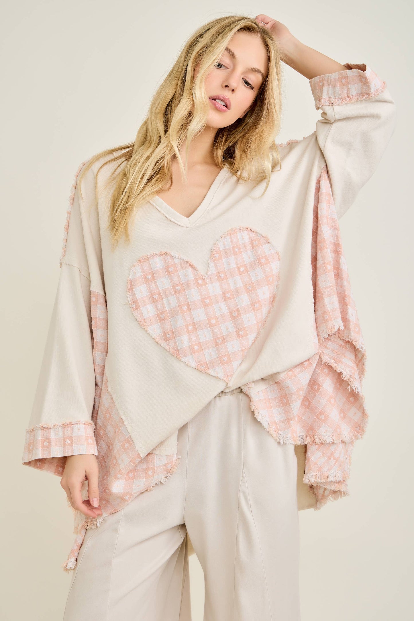 Mineral Washed Valentines day Heart Poncho
