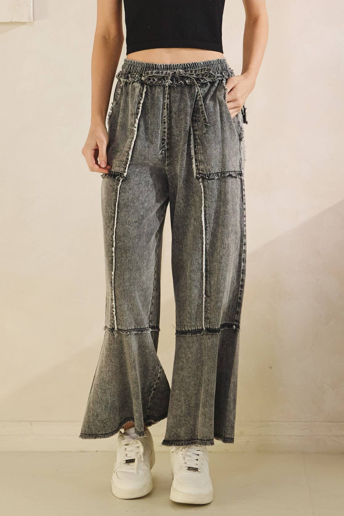 MINERAL WASHED DENIM PANTS