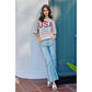 WIDE LEG FLARE DENIM JEANS WITH SIDE  BRAIDS