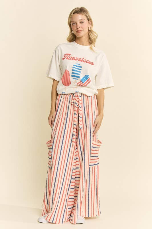 RED&BLUE STRIPE WIDE LEG PANTS