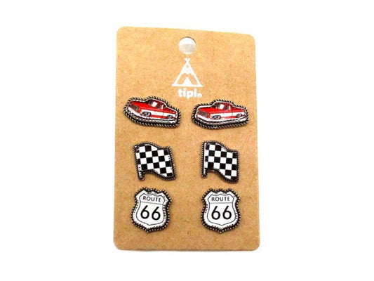 Racing Theme 3 Pair Earring Set