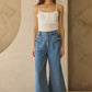Washed Denim Wide Leg Pants