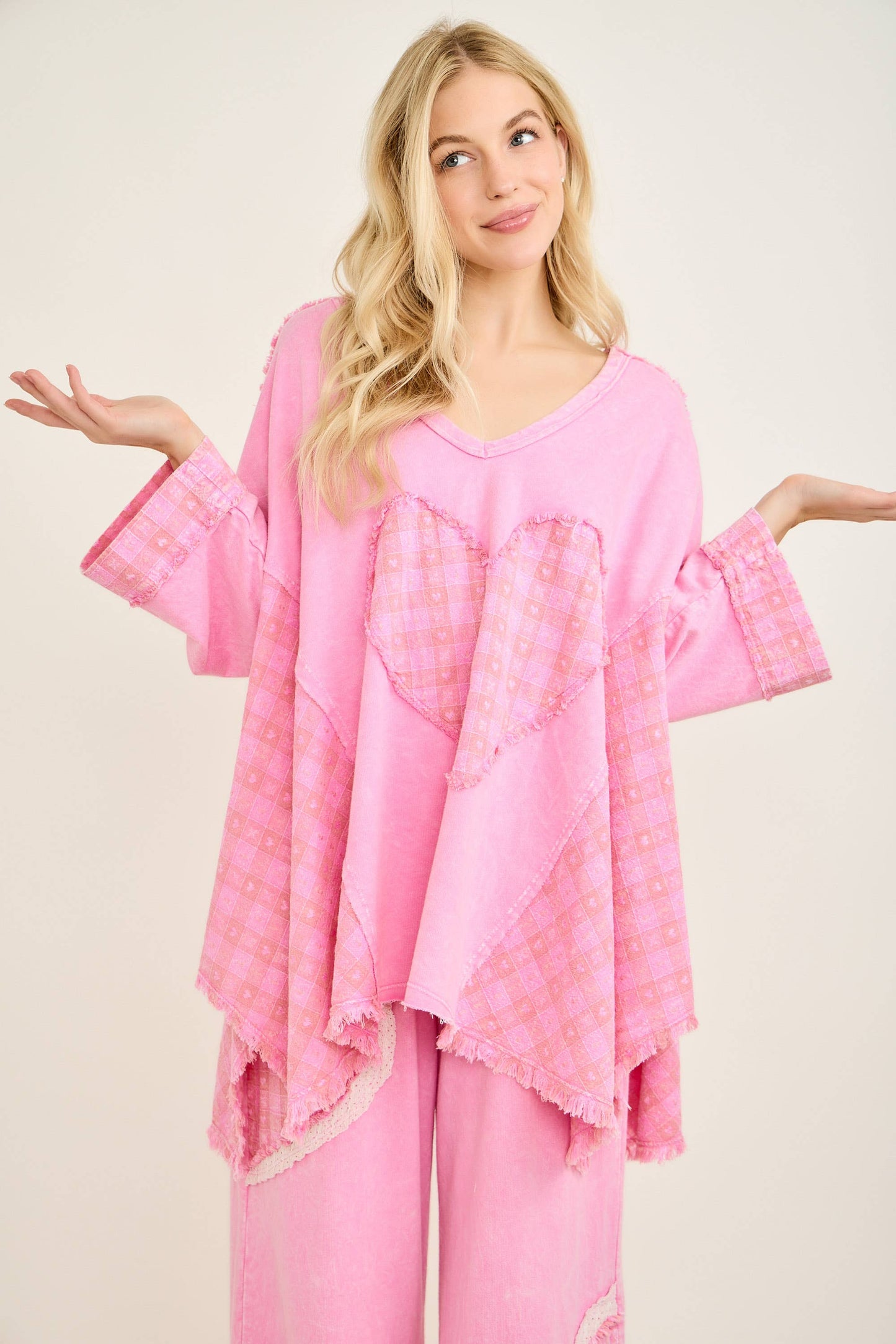 Mineral Washed Valentines day Heart Poncho