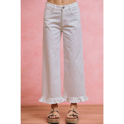 RUFFLED BOTTOM DENIM JEANS PANTS