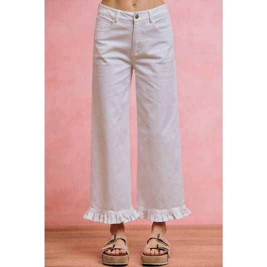 RUFFLED BOTTOM DENIM JEANS PANTS