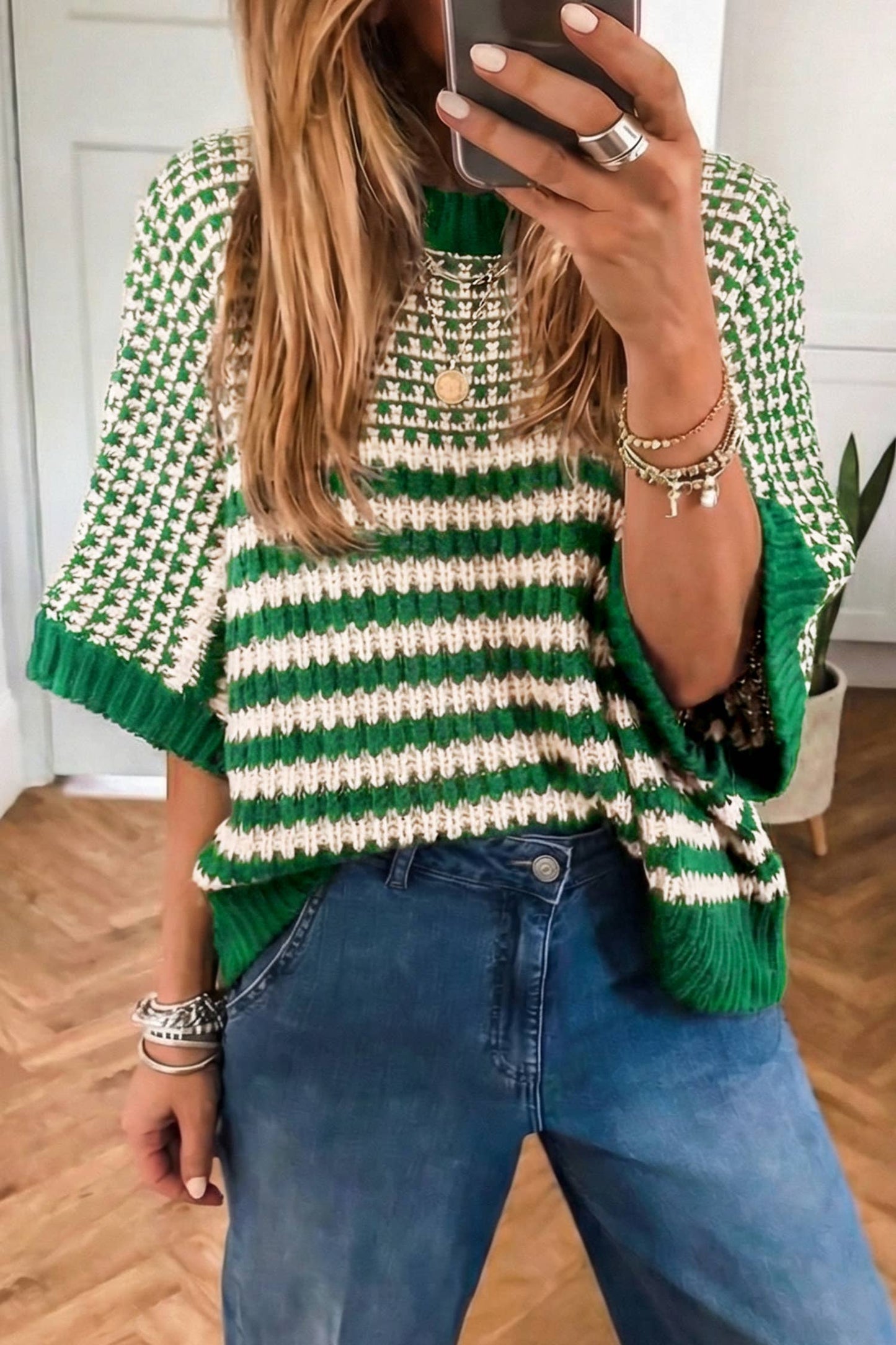 Spring 2026 St. Patrick Color Block 3/4 Drape Sleeve Sweater