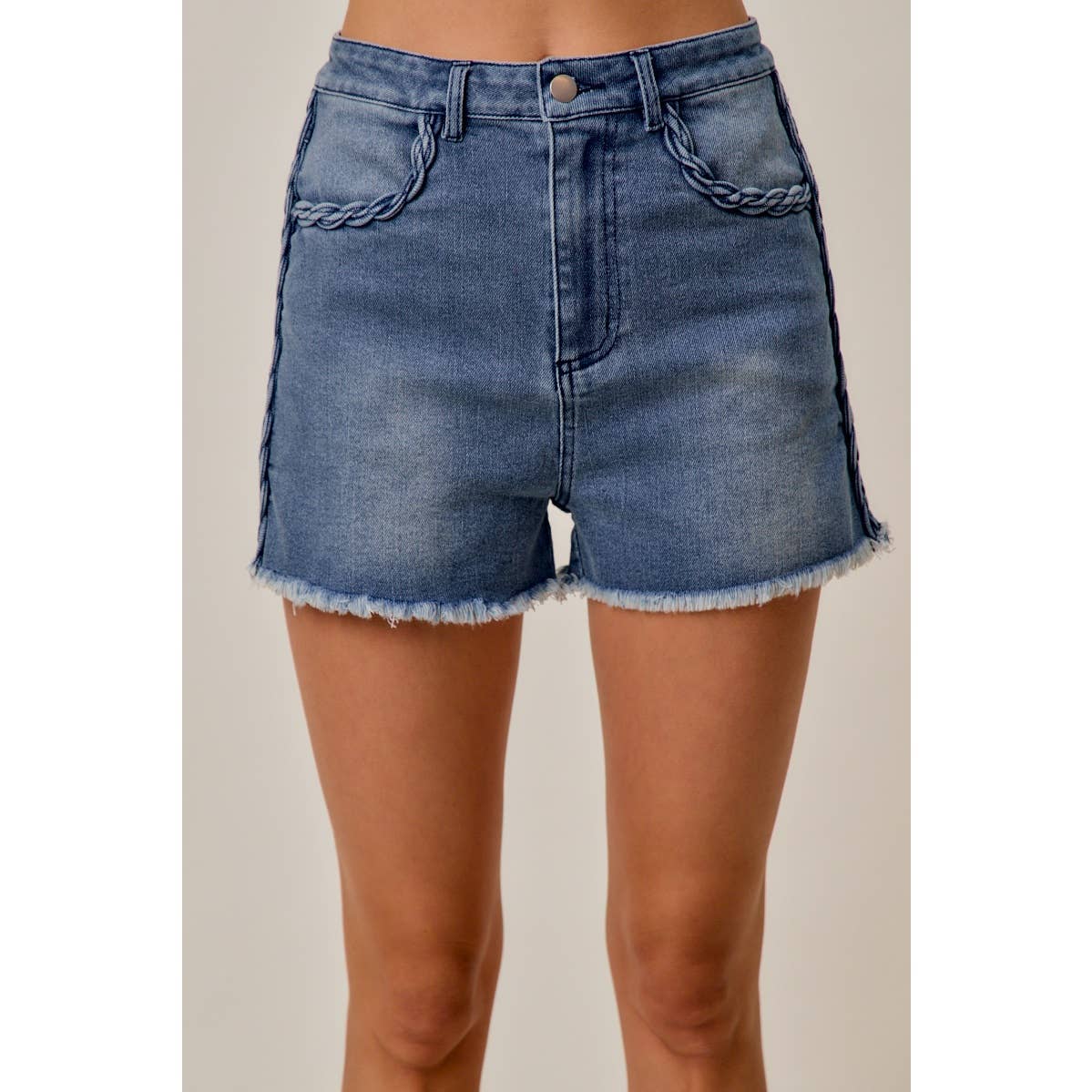 DENIM SHORT SIDE SEAM BRAIDS